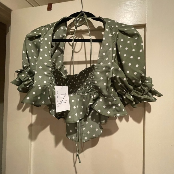 Madrid style crop top green with white polka dots - Picture 4 of 9